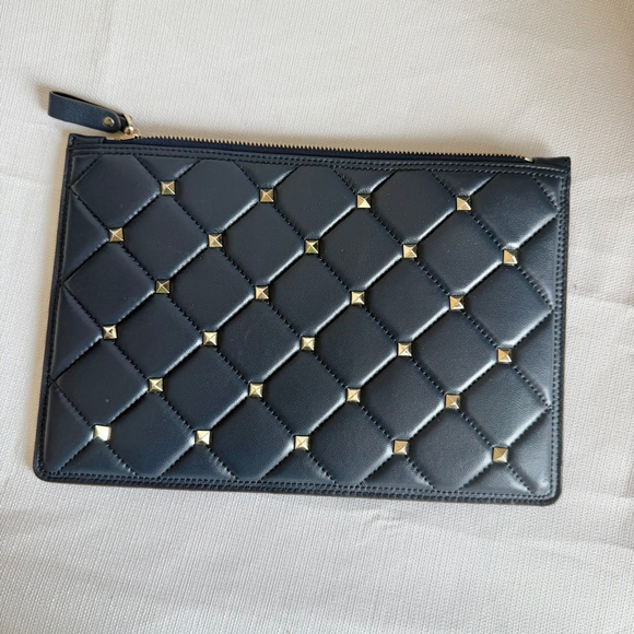 Pookie & Sebastian Handbags - NEW with tags Pookie & Sebastian Navy Gold Studded Quilted Clutch One Size